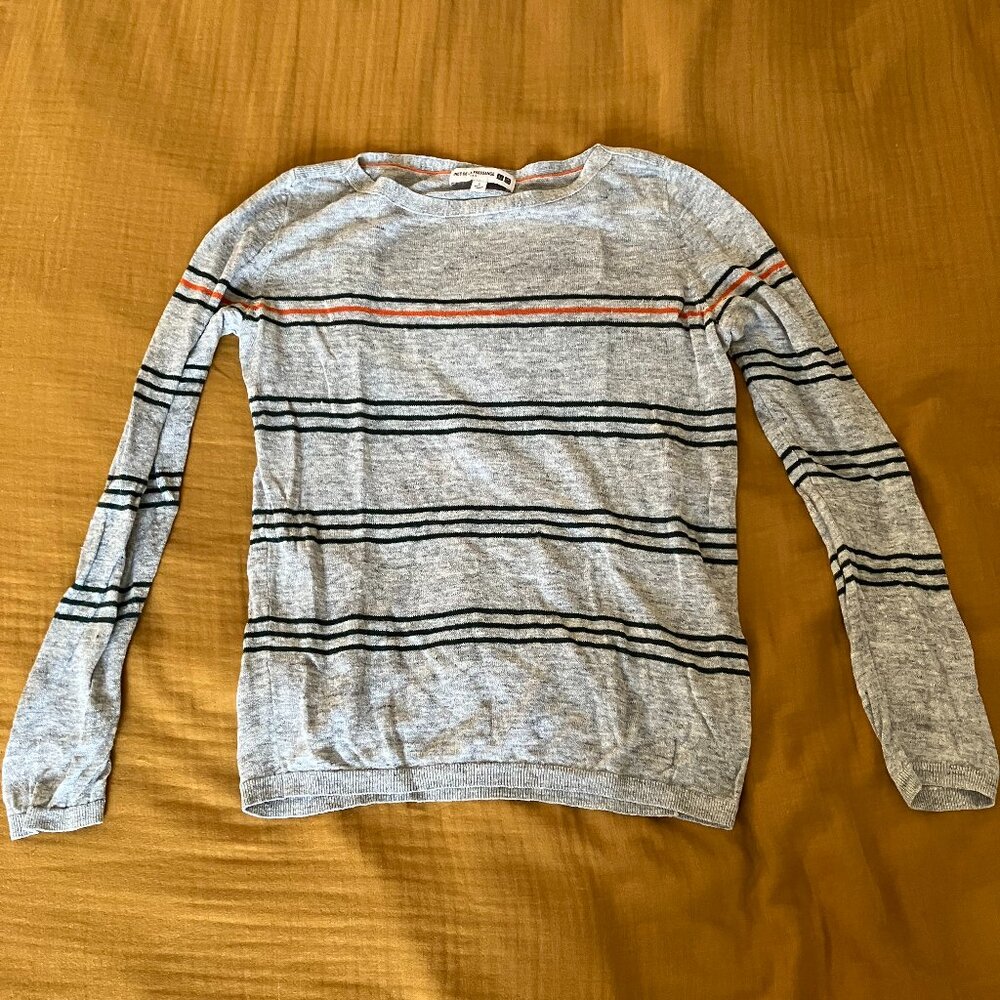 Uniqlo Ines de la Fressange 100% Linen Sweater - Women's S, Grey/Orange/Green